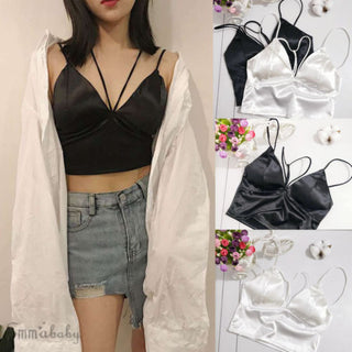 Summer Sexy Satin Beautiful Back Wrap Chest Crop Tops Women Cropped With Chest Padded Camisole ALODIA STORE