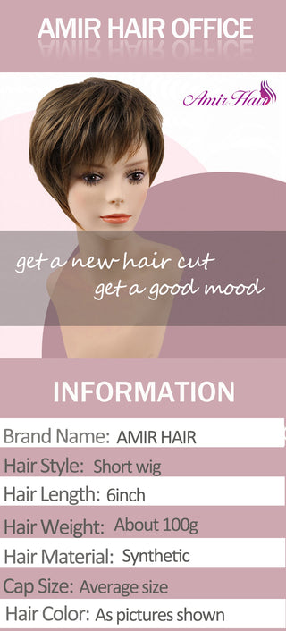 Amir Synthetic Brown Wig Short blonde Wigs Natural Wave Haircut Puffy Straight Hair Wigs for American Africa Women ALODIA STORE