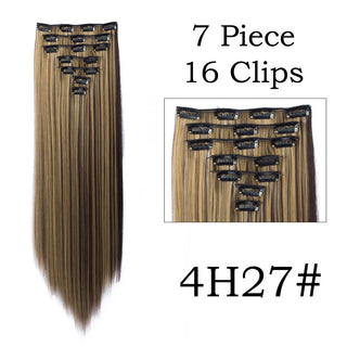 24Inchs 16 Clips in Hair Extensions Long Straight Hairstyle Synthetic Blonde Black Hairpieces Heat Resistant False Hair ALODIA STORE