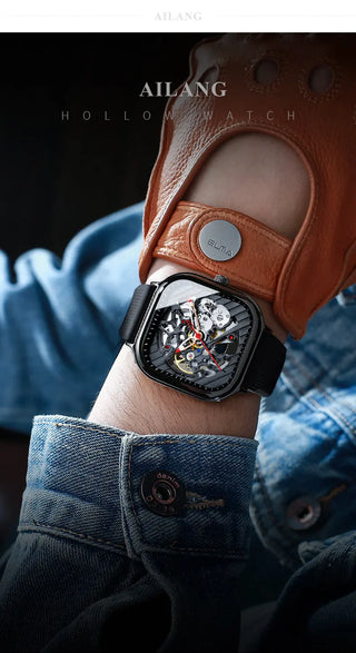 AILANG Men's Watch Top Brand Luxury Watch Men's Mechanical Silicone Strap Waterproof Watch Men's Hollow Reloj Hombre 2020 New ALODIA STORE