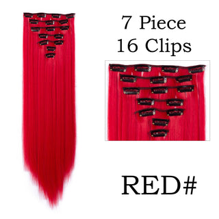 24Inchs 16 Clips in Hair Extensions Long Straight Hairstyle Synthetic Blonde Black Hairpieces Heat Resistant False Hair ALODIA STORE
