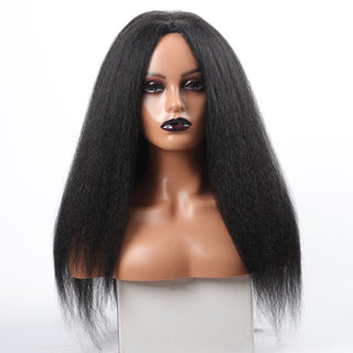 Long Kinky Straight Synthetic Wigs for Black Women Black Brown Blonde Ginger Red White Hair Afro Wigs Synthetic STW Hair Wigs ALODIA STORE