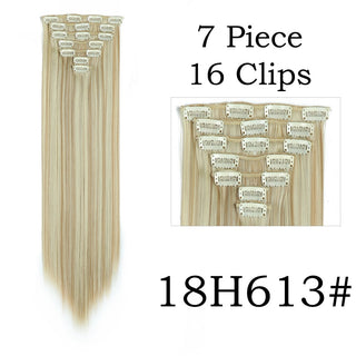 24Inchs 16 Clips in Hair Extensions Long Straight Hairstyle Synthetic Blonde Black Hairpieces Heat Resistant False Hair ALODIA STORE