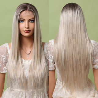 EASIHAIR Bright Blonde Lace Front Wigs Long Straight Natural Hair Wigs for Women Lace Frontal Synthetic Wig Heat Resistant ALODIA STORE