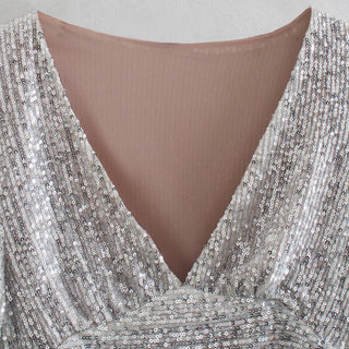 Elegant Women Sequined Tops 2021 Spring Fashion Ladies Vintage Silver Top Party Female Sexy V-Neck Tops Femme Girls Chic Clothes ALODIA STORE