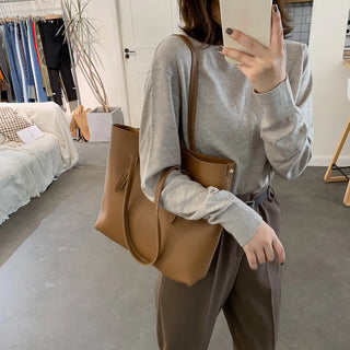 2pcs/Set PU Leather Handbag Women Large Capacity Casual Shoulder bags