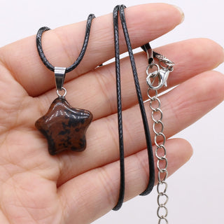 40cm Natural Five-pointed Star Shape Agates Tiger Eye Clear Quartzs Stone Pendant Necklace for Women Jewelry Gift Size 20x20mm ALODIA STORE