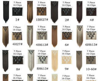 24Inchs 16 Clips in Hair Extensions Long Straight Hairstyle Synthetic Blonde Black Hairpieces Heat Resistant False Hair ALODIA STORE