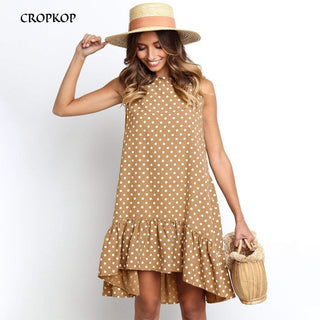 Summer dress Polka Dot Sleeveless Beach Mini Dress ALODIA STORE