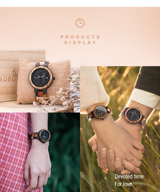 BOBO BIRD Luxury Wood Couple Watches for Men Watch Auto Date Man Watch for Women Handmade Quartz Wristwatch Relogio Masculino ALODIA STORE