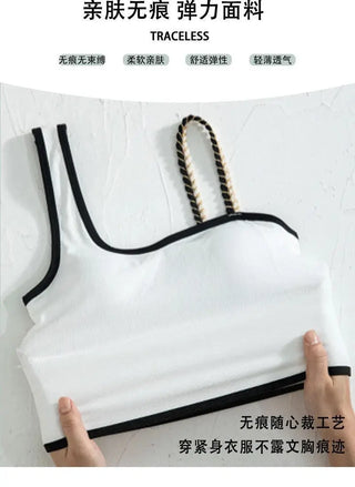 Fashion Top With hemp rope Women Tanks With Chest Pad Tees T Shirt CropTop Knitted Clothing Sexy Girls For Women Black ALODIA STORE