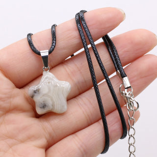 40cm Natural Five-pointed Star Shape Agates Tiger Eye Clear Quartzs Stone Pendant Necklace for Women Jewelry Gift Size 20x20mm ALODIA STORE