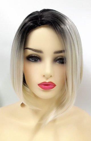 Womens Fashion Bob Wig Short Blonde Bob Wigs Black Roots Heat Resistant Synthetic Ombre Bob Hair Fancy Dress Party Wig for Women ALODIA STORE