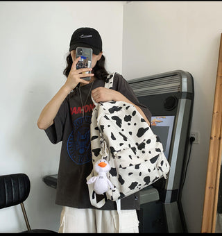 Cute Milk Cow Printing Women's Backpack Canvas Travel Mochila Women School Bag for Teenager Girls Fashion Rucksack Wholesale ALODIA STORE