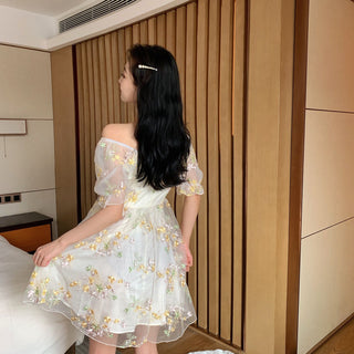 French Floral Dress Women Sexy Puff Sleeve Lace Chiffon Print Mini Dress Women Summer Korean Style Vintage Fairy Dress New 2023 ALODIA STORE