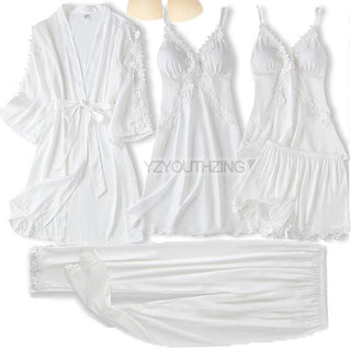 5PCS Robe Suit Satin Women Nightwear Lace Kimono Gown Bridal Wedding Bathrobe Set Sexy Pajamas V-Neck Sleepwear Lounge Lingerie ALODIA STORE