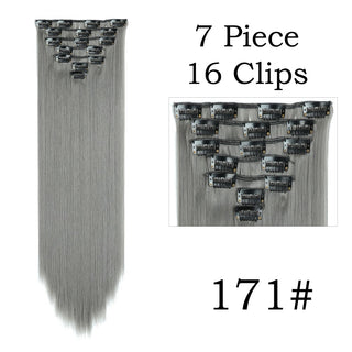 24Inchs 16 Clips in Hair Extensions Long Straight Hairstyle Synthetic Blonde Black Hairpieces Heat Resistant False Hair ALODIA STORE