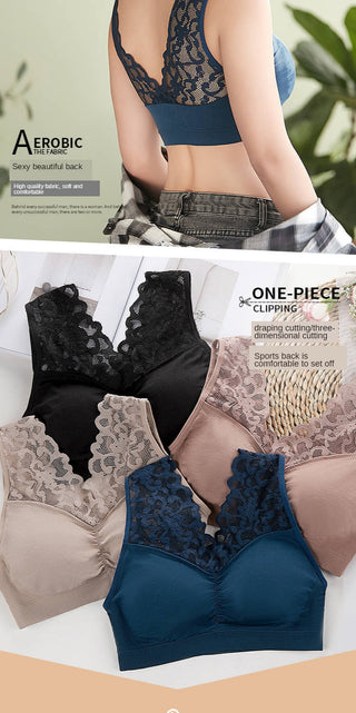 (35-100kg) Sexy Lace Free Wire Underwear Women Push Up Bra with Pad Kpop Fashion Cozy Chest Wrap Undies Lingerie Female Crop Top ALODIA STORE
