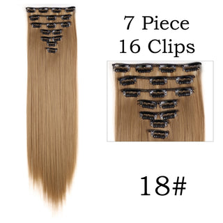 24Inchs 16 Clips in Hair Extensions Long Straight Hairstyle Synthetic Blonde Black Hairpieces Heat Resistant False Hair ALODIA STORE