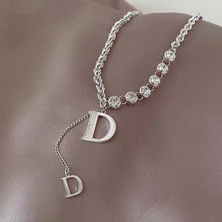 Design Sense Micro Setting Zircon D Letter Pendant Long Necklace Winter Sweater Chain Fashion Jewelry For Woman Girls Party Gift ALODIA STORE