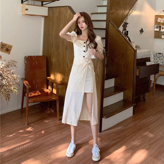 French Elegant Dress Women 2020 Autumn Casual Gothic Square Collar Puff Sleeve Chic Vintage Party Dress One-Piece Dress Korean ALODIA STORE