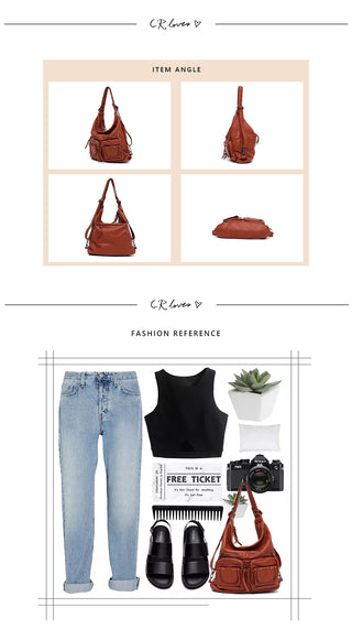 CEZIRA Large Soft Casual Women Bags Functional Girl School Backpack PU Leather Bag Ladies Multi Pockets Messenger&amp;Shoulder Bag ALODIA STORE