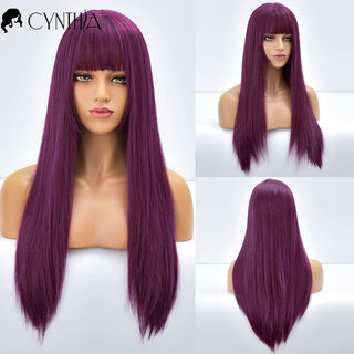 Blonde Ombre Long Straight Gold Synthetic Wig With Bangs For Black White Women Heat Resistant Fiber Daily Hair Cosplay Wigs ALODIA STORE