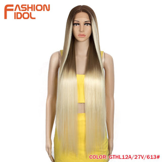 38 inch Straight Hair Synthetic Lace Front Wigs For Women High Temperature Fiber Ombre Blonde Highlight Cosplay Wig FASHION IDOL ALODIA STORE