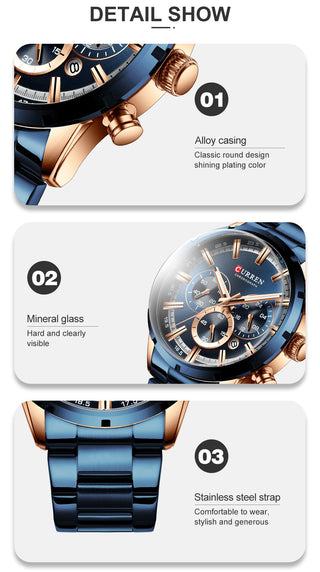 CURREN Men Watch Top Brand Luxury Sports Quartz Mens Watches Full Steel Waterproof Chronograph Wristwatch Men Relogio Masculino ALODIA STORE