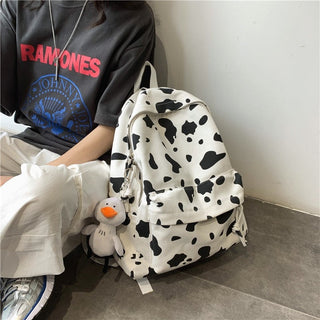 Cute Milk Cow Printing Women's Backpack Canvas Travel Mochila Women School Bag for Teenager Girls Fashion Rucksack Wholesale ALODIA STORE