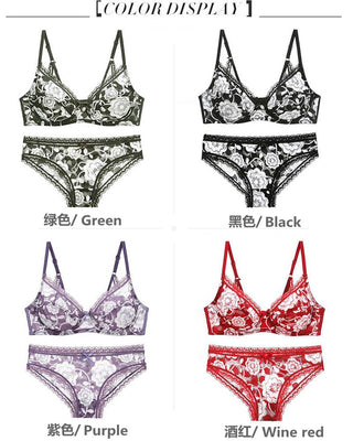 DaiNaFang Womens Push Up Underwear Sexy BCDE Cup Plus Size Lingerie Lace Print Embroidery Panties Bra Sets For Lady ALODIA STORE