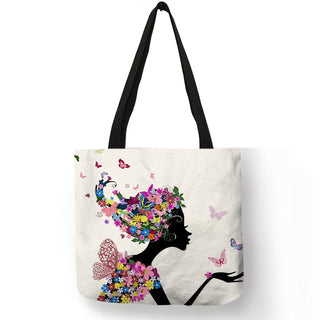 Wishing Girl Print Linen Reusable Shopping Bags ALODIA STORE