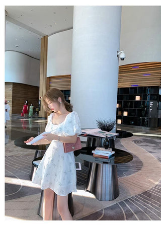 Summer Elegant Puff Sleeve French Floral Print Mini Dress Japan Style Kawaii Dress Women 2023 ALODIA STORE