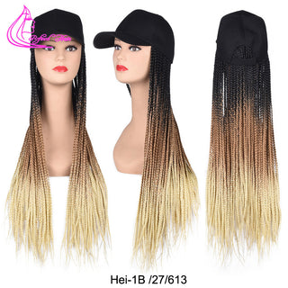 Box Braids Baseball Cap Wig 24inch Long Synthetic Braid Wigs Hat with Braiding Hair Extensions For Black Women Adjustable Size ALODIA STORE