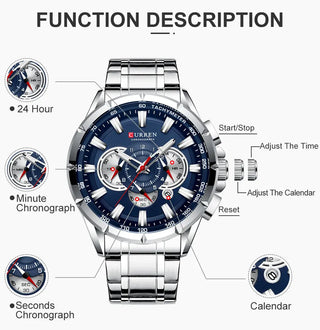 Curren Men’s Watches Top Brand Luxury Chronograph Quartz Men Watch Waterproof Sport Wrist Watch Men Stainless Steel Male Clock ALODIA STORE