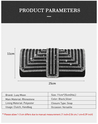 Black Clutch Purse and Handbag with Rhinestone Women ALODIA STORE