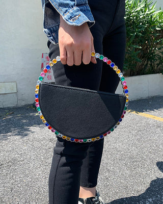 Luxury Colored Diamond Half Moon Women Purses and Handbags Evening Bag Serpentine Designer Party Clutch Bag Chic Wedding Bag ALODIA STORE
