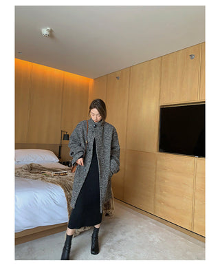 Elegant Long White Knitting Dress Women Winter V-Neck Long ALODIA STORE