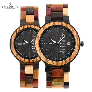 BOBO BIRD Luxury Wood Couple Watches for Men Watch Auto Date Man Watch for Women Handmade Quartz Wristwatch Relogio Masculino ALODIA STORE