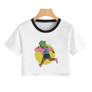Summer Fashion Harajuku Sexy Tank Crop Top White Femme Clothes Women Cute Flower Season Girl Printed Croptop Short Sleeve ALODIA STORE