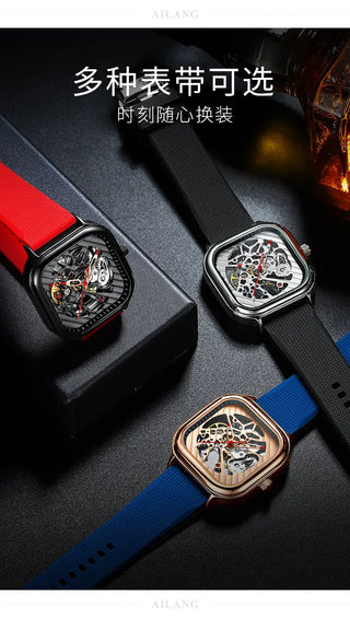 AILANG Men's Watch Top Brand Luxury Watch Men's Mechanical Silicone Strap Waterproof Watch Men's Hollow Reloj Hombre 2020 New ALODIA STORE