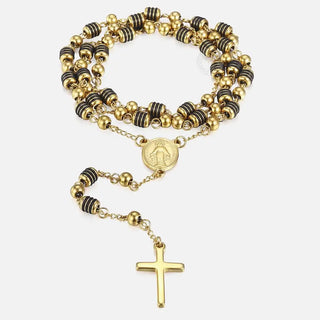 Davieslee Womens Men's Necklace Stainless Steel Chain Bead Rosary Long Necklace Jesus Christ Cross Prayer Jewelry DLKN434 ALODIA STORE
