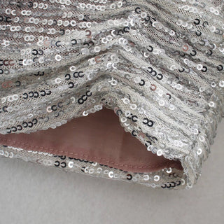 Elegant Women Sequined Tops 2021 Spring Fashion Ladies Vintage Silver Top Party Female Sexy V-Neck Tops Femme Girls Chic Clothes ALODIA STORE