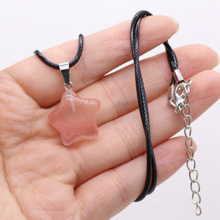 40cm Natural Five-pointed Star Shape Agates Tiger Eye Clear Quartzs Stone Pendant Necklace for Women Jewelry Gift Size 20x20mm ALODIA STORE