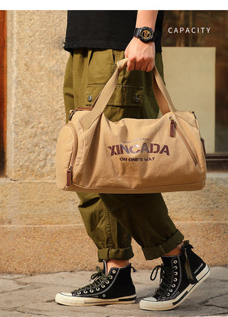 Male Large Capacity Canvas Travel Bags Men Fitness Sports Training Handbag With Shoes Pocket Black Khaki Shoulder Bag XA32M ALODIA STORE