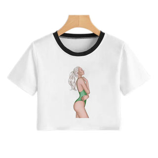 2020 New Summer Sexy Girls Printing Fashion Harajuku Sexy Tank Crop Top Mujer White Tops Clothes Women Croptop Short Sleeve ALODIA STORE