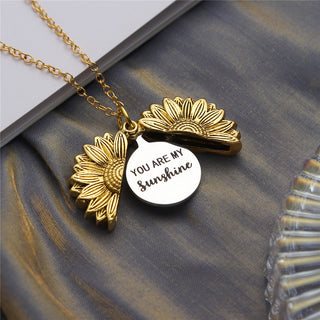 New Stainless Steel Necklaces For Women Open Locket Necklace Engraved You Are My Sunshine Sunflower Pendant Necklace Gift ALODIA STORE