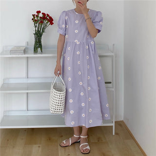 Alien Kitty Vinatge Floral Embroidery Elegant Women Dress 2021 New Summer Korean Style Puff Sleeve Party Long Dresses Vestidos ALODIA STORE