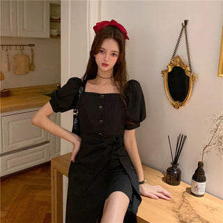 French Elegant Dress Women 2020 Autumn Casual Gothic Square Collar Puff Sleeve Chic Vintage Party Dress One-Piece Dress Korean ALODIA STORE