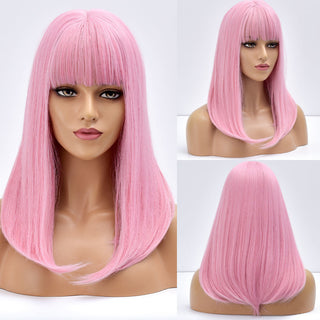 Blonde Ombre Long Straight Gold Synthetic Wig With Bangs For Black White Women Heat Resistant Fiber Daily Hair Cosplay Wigs ALODIA STORE